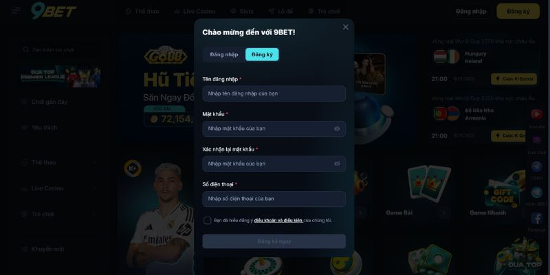 Hướng dẫn thực hiện đăng ký 9Bet thành công nhanh chóng 